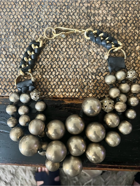henri bendel Jewelry - henri bendel Black Braided Leather and Champagne Bib Bead Necklace
